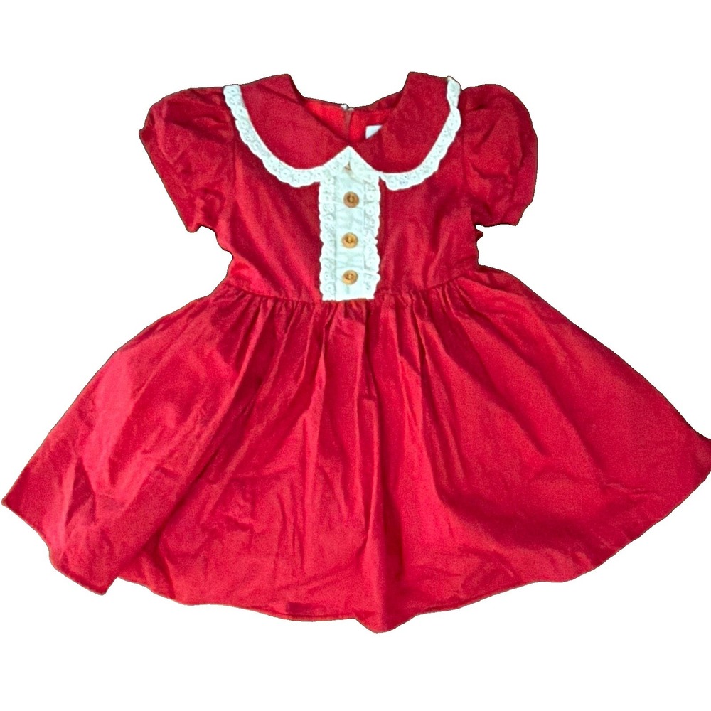 Only Little Once Girls Sz 4 Red Fit & Flare Dress Lace Collar Tulle Skirt